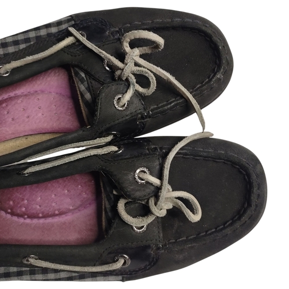 Sperry Top Sider Women's Black Gray Gingham Angelfish Boat Shoes Size 8M - Picture 5 of 7